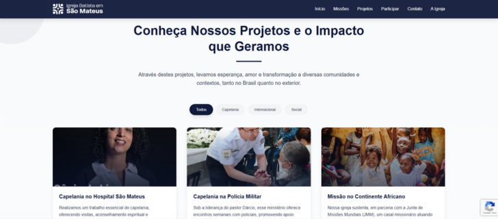 Captura de tela da landing page para IBSM Missões com design profissional e atrativo